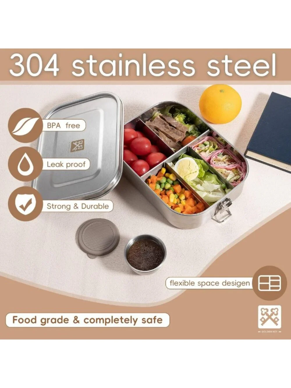 Large Stainless Steel Bento Box - 5 Compartment Eco-Friendly Lunch Container